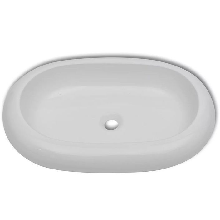 Lavabo en forme ovale Céramique 63 x 42 cm Blanc - Photo n°4