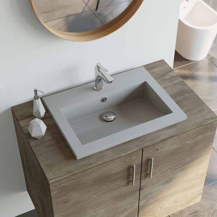 Lavabo en granit 600 x 450 x 120 mm Gris - Photo n°1