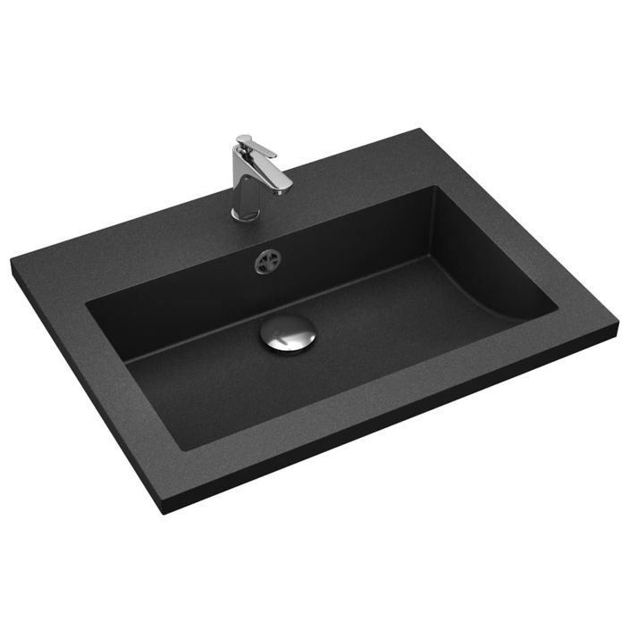 Lavabo en granit 600 x 450 x 120 mm Noir - Photo n°4