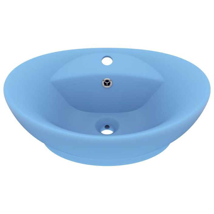 Lavabo ovale à trop-plein Bleu clair mat 58,5x39 cm Céramique - Photo n°2