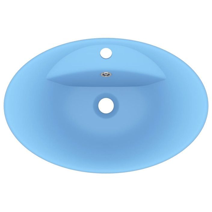 Lavabo ovale à trop-plein Bleu clair mat 58,5x39 cm Céramique - Photo n°4