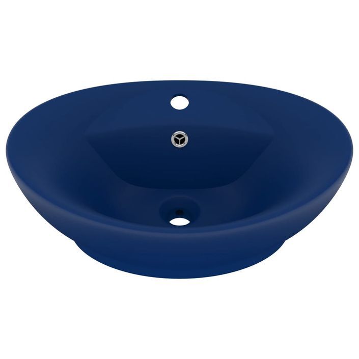 Lavabo ovale à trop-plein Bleu foncé mat 58,5x39 cm Céramique - Photo n°2