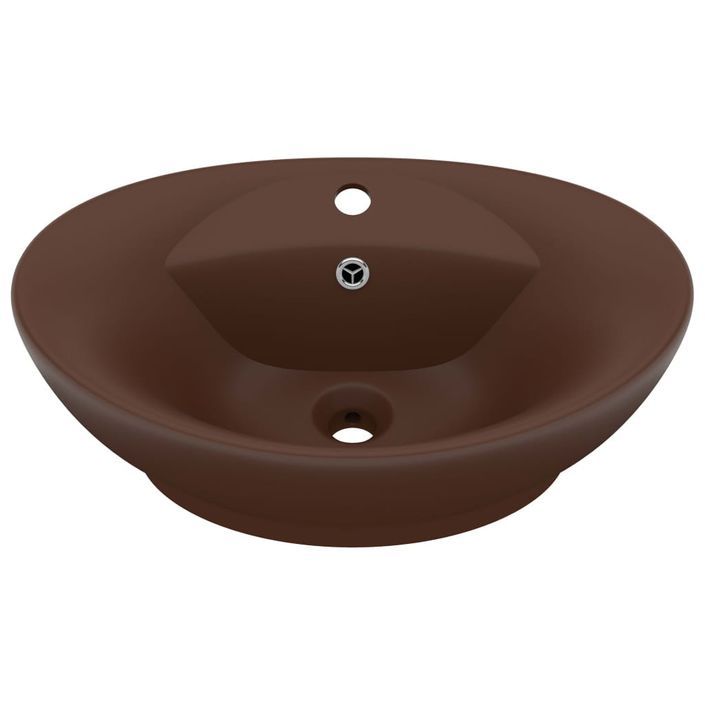 Lavabo ovale à trop-plein Marron foncé mat 58,5x39 cm Céramique - Photo n°2