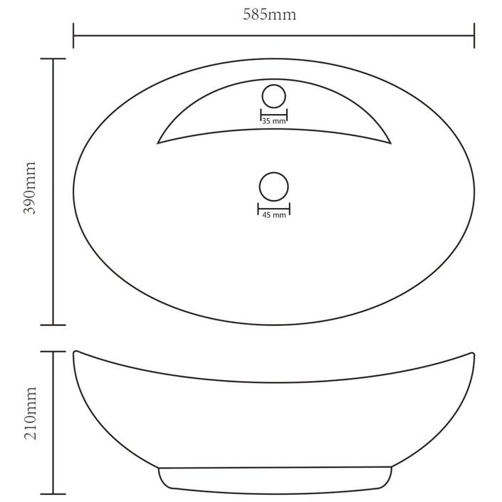 Lavabo ovale de luxe à trop-plein Blanc mat 58,5x39cm Céramique - Photo n°7