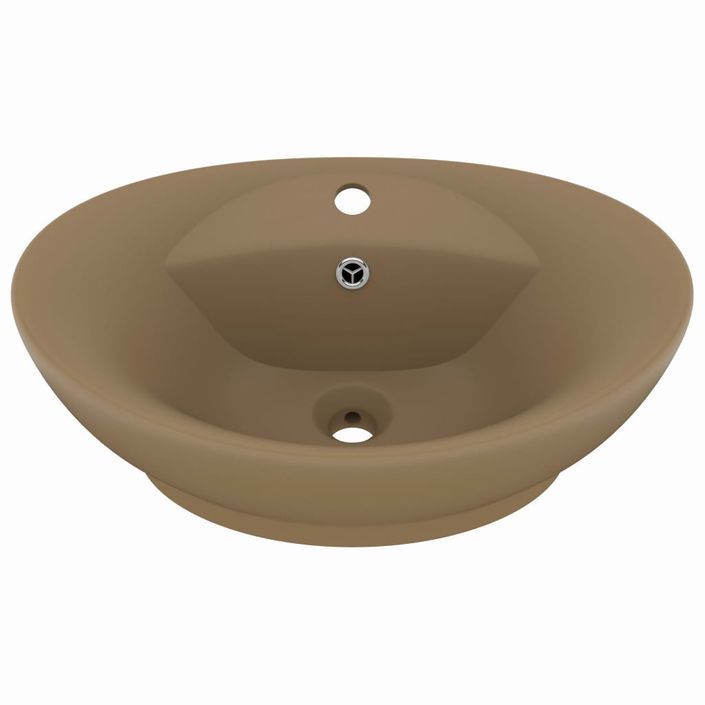 Lavabo ovale de luxe à trop-plein Crème mat 58,5x39cm Céramique - Photo n°2
