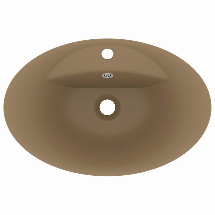 Lavabo ovale de luxe à trop-plein Crème mat 58,5x39cm Céramique - Photo n°4