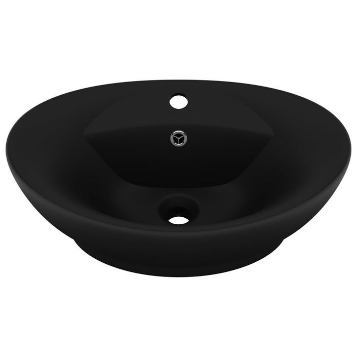 Lavabo ovale de luxe à trop-plein Noir mat 58,5x39 cm Céramique - Photo n°2