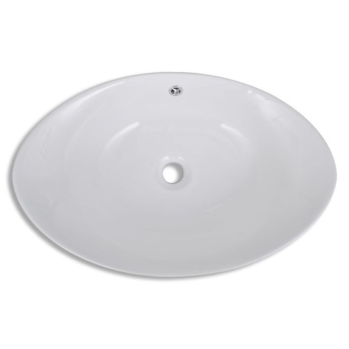 Lavabo ovale en céramique avec trop plein 59 x 38,5 cm - Photo n°4