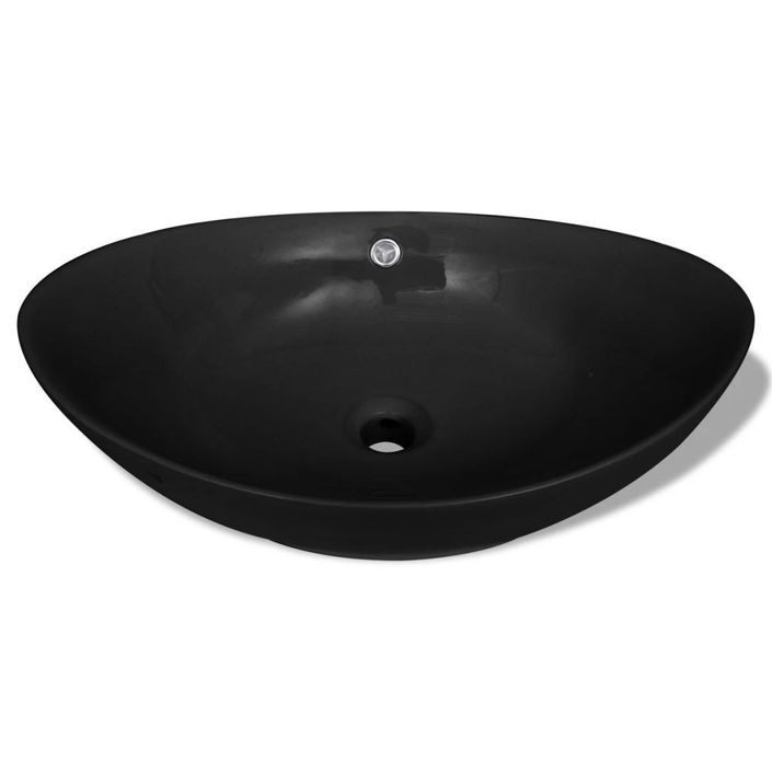 Lavabo ovale en céramique noir avec trop plein 59 x 38,5 cm - Photo n°3