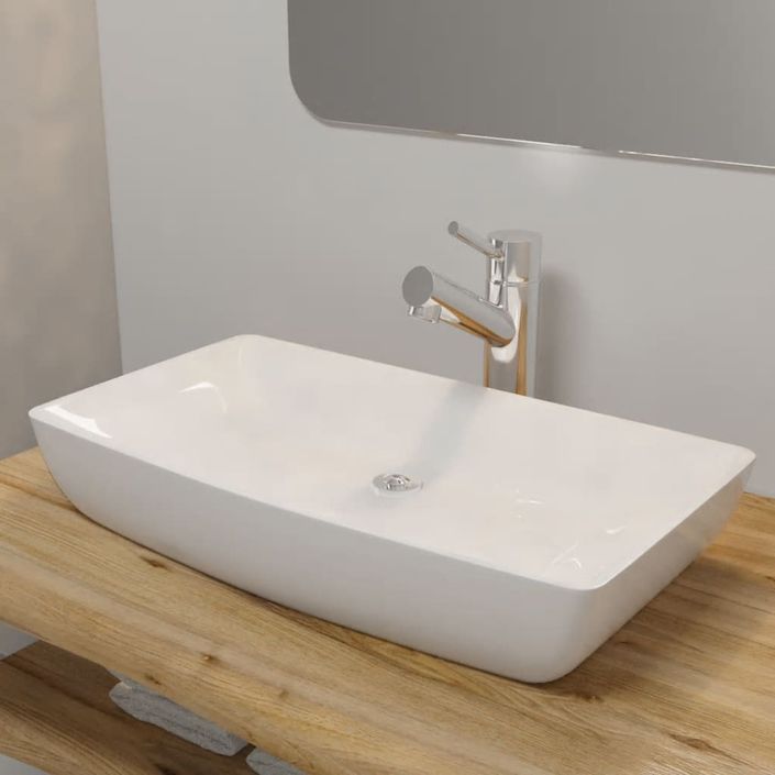 Lavabo rectangulaire Céramique Blanc 71 x 39 cm - Photo n°1