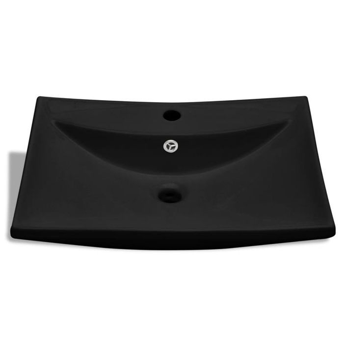 Lavabo rectangulaire en céramique noir de luxe avec trop-plein et trou - Photo n°4