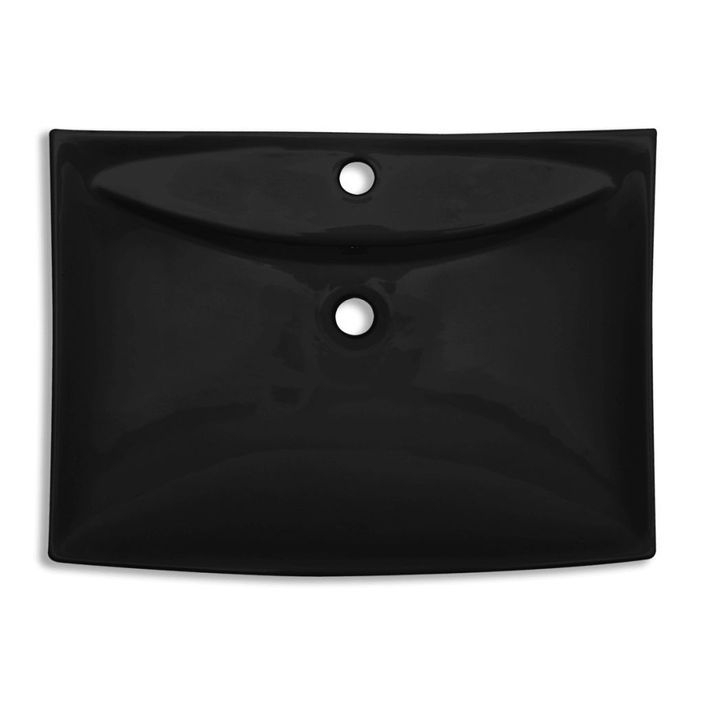 Lavabo rectangulaire en céramique noir de luxe avec trop-plein et trou - Photo n°7