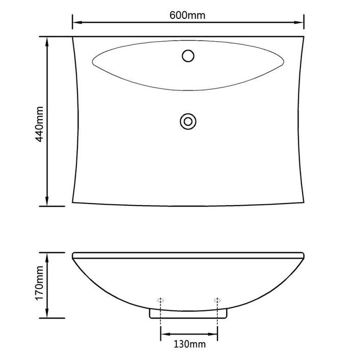 Lavabo rectangulaire en céramique noir de luxe avec trop-plein et trou - Photo n°8