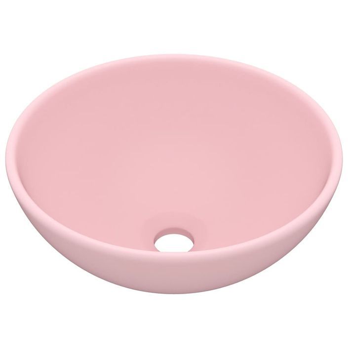 Lavabo rond de salle de bain Rose mat 32,5x14 cm Céramique - Photo n°2