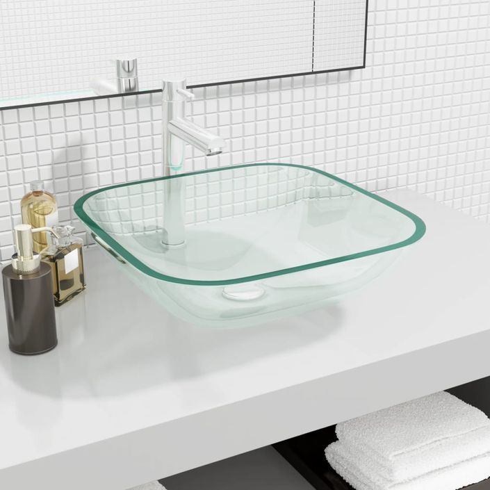 Lavabo Verre 42x42x14 cm Transparent - Photo n°1