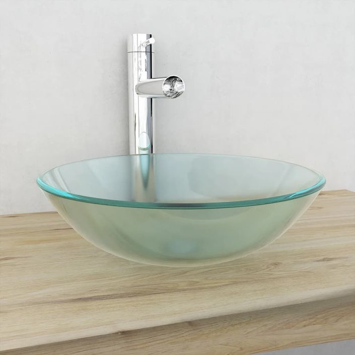 Lavabo Verre trempé 42 cm Givré - Photo n°1