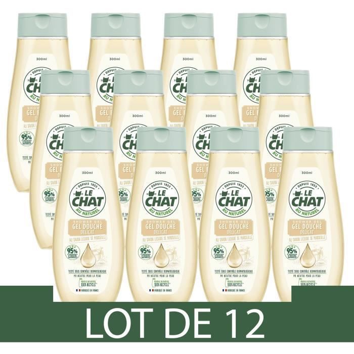 LE CHAT Gel douche Corps délicat - Au Savon Liquide de Marseille - 300 ml - Lot de 12 - Photo n°1