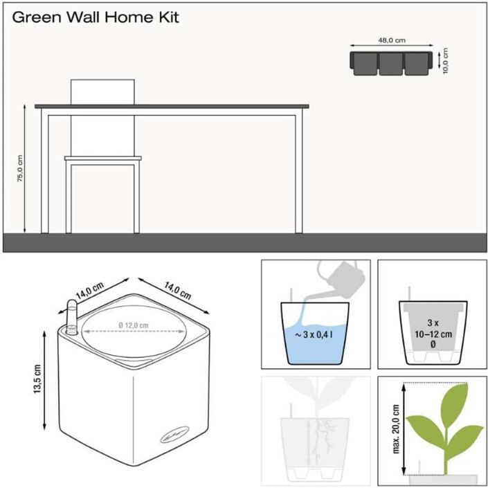 LECHUZA 3 pcs Jardinières Green Wall Home Kit Anthracite brillant - Photo n°7