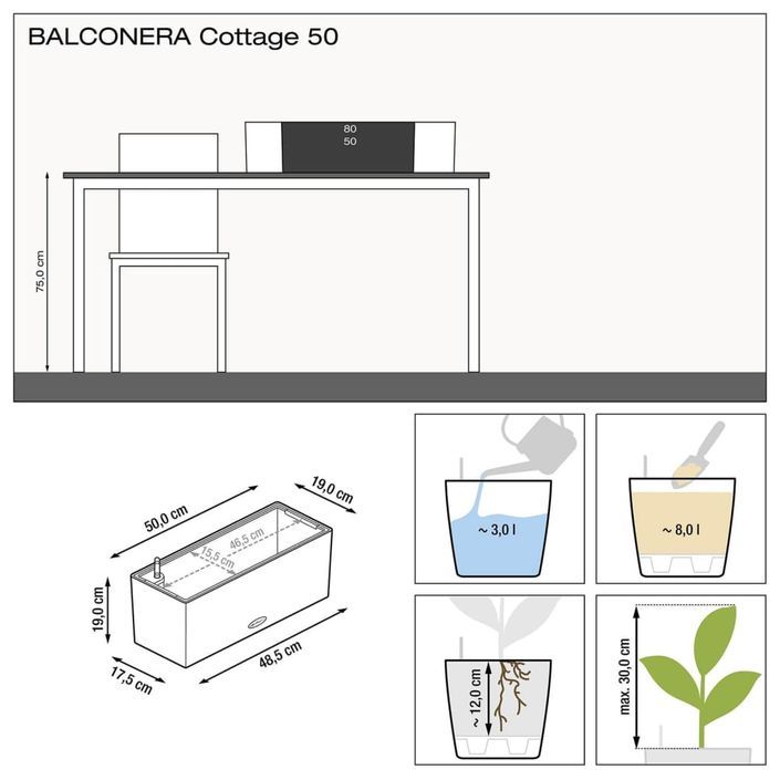 LECHUZA Jardinière BALCONERA Cottage 50 ALL-IN-ONE Moka - Photo n°7