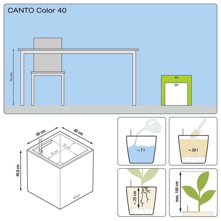 LECHUZA Jardinière Canto Color Square 40 ALL-IN-ONE Graphite 13722 - Photo n°7