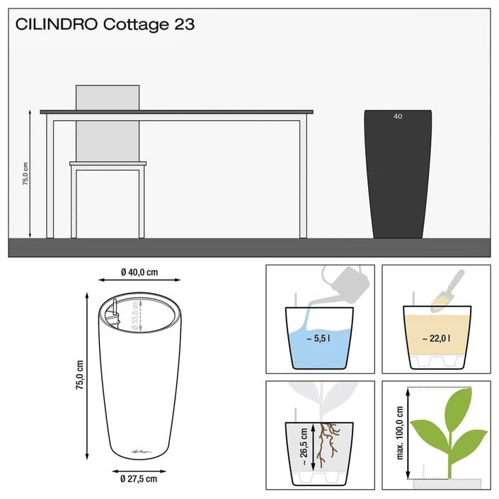 LECHUZA Jardinière CILINDRO Cottage 23 ALL-IN-ONE diamètre 23 cm - Photo n°3