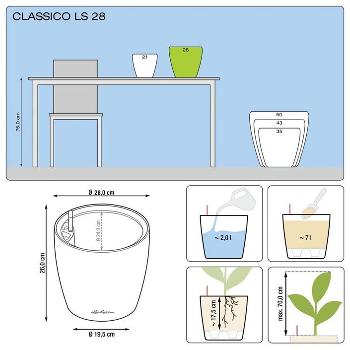 LECHUZA Jardinière CLASSICO LS 28 ALL-IN-ONE charbon métallisé 16043 - Photo n°9