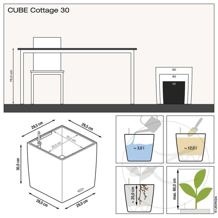 LECHUZA Jardinière CUBE Cottage 30 ALL-IN-ONE Moka - Photo n°8