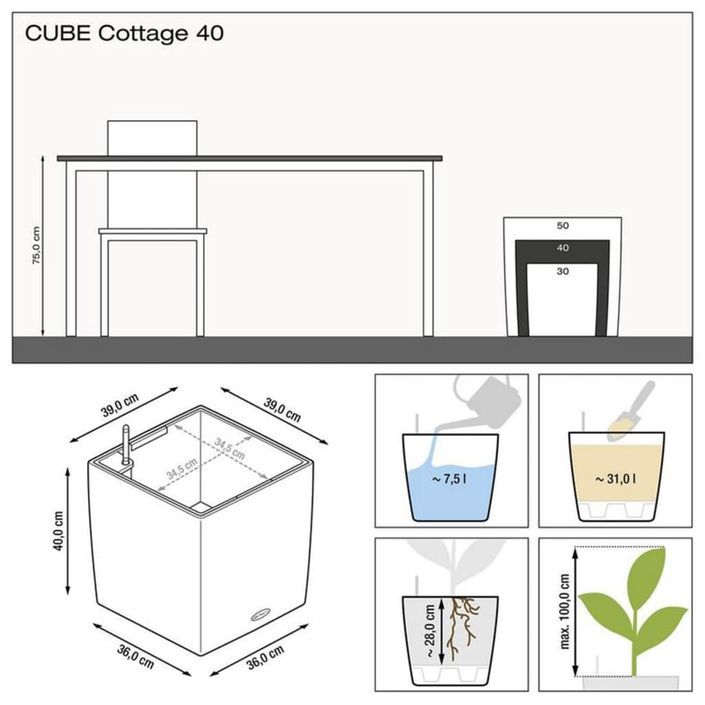 LECHUZA Jardinière CUBE Cottage 40 ALL-IN-ONE Moka - Photo n°8