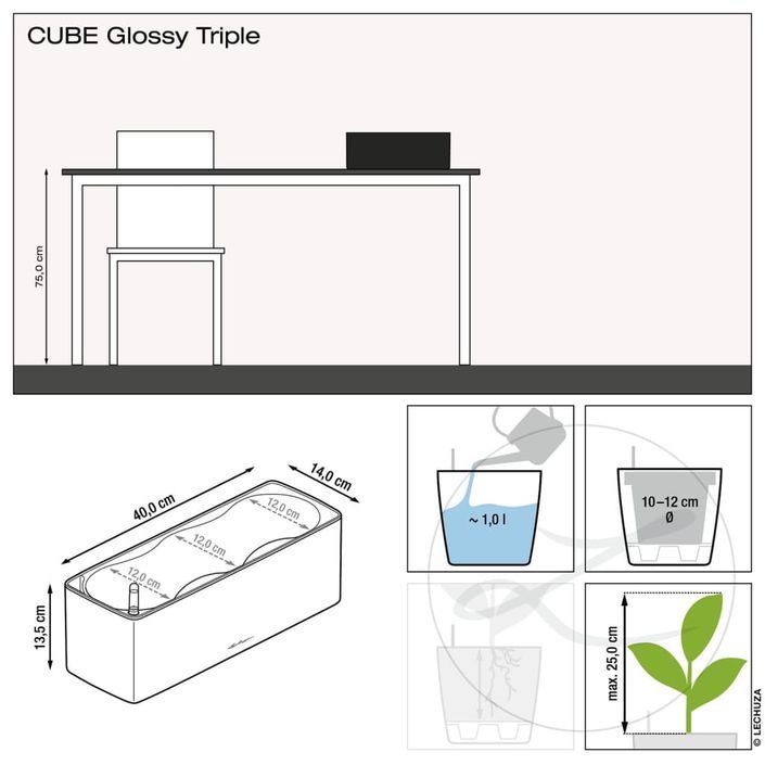 LECHUZA Jardinière CUBE Glossy Triple ALL-IN-ONE Blanc brillant - Photo n°8