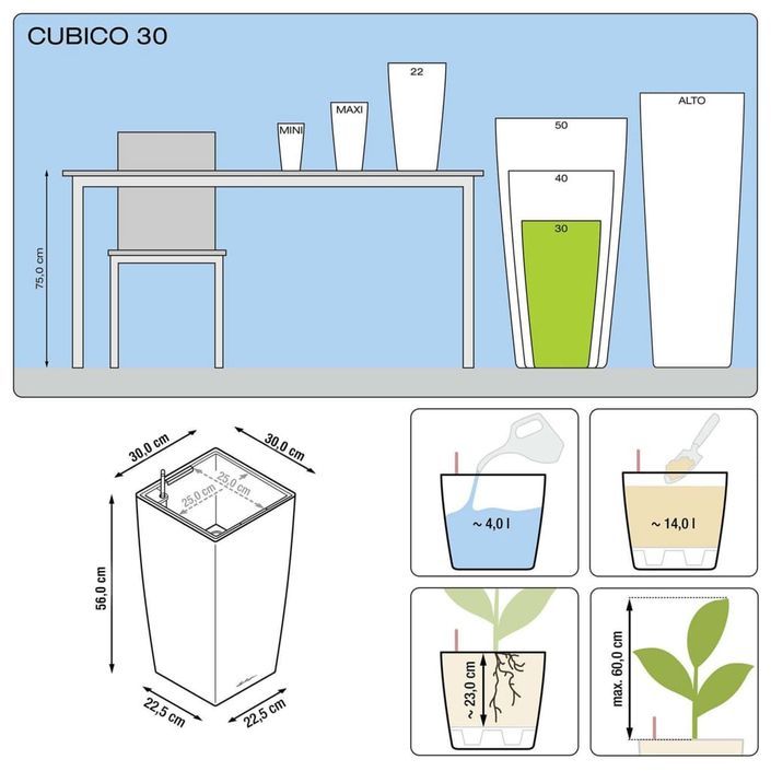 LECHUZA Jardinière Cubico 30 ALL-IN-ONE Blanc haute brillance 18181 - Photo n°7