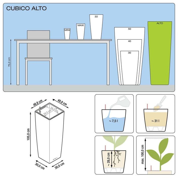 LECHUZA Jardinière Cubico Alto 40 ALL-IN-ONE Charbon 18233 - Photo n°7