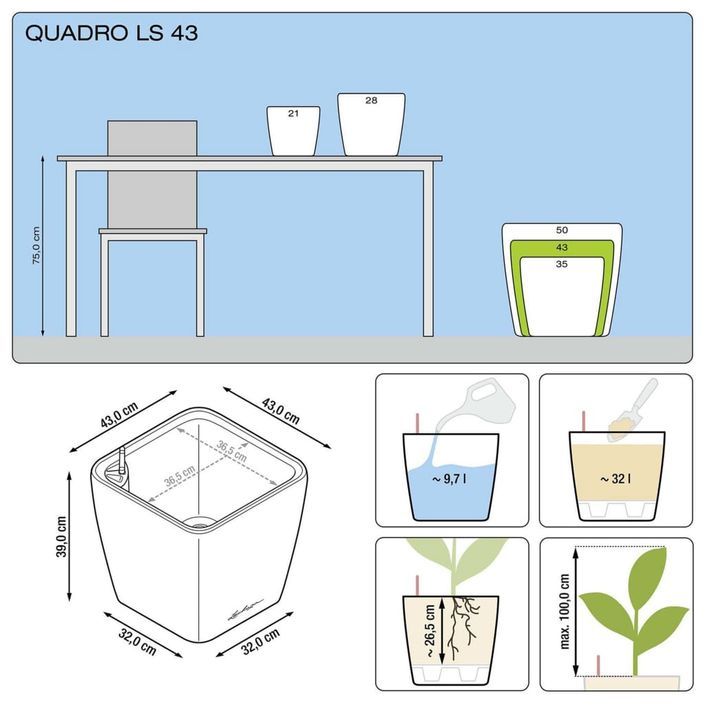 LECHUZA Jardinière QUADRO LS 43 ALL-IN-ONE charbon 16183 - Photo n°7