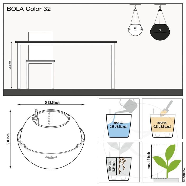 LECHUZA Jardinière suspendue BOLA Color 32 ALL-IN-ONE Blanc - Photo n°8