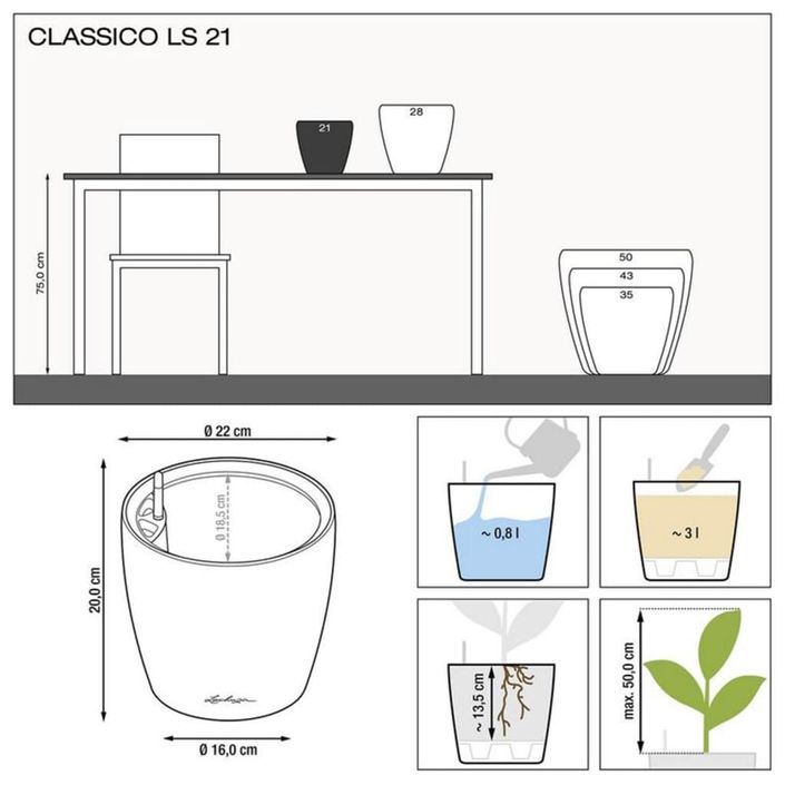 LECHUZA Jardinière table CLASSICO LS 21 ALL-IN-ONE Charbon métallique - Photo n°6