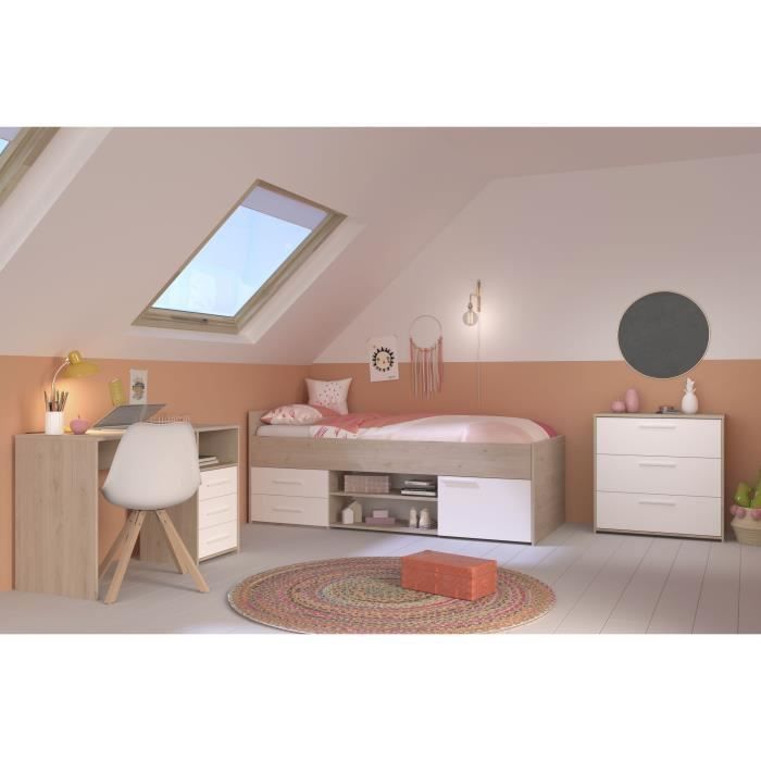 LIAM Chambre enfant complete 3 pieces - Lit + commode + bureau - Style contemporain - Décor chene jackson et blanc - Photo n°2