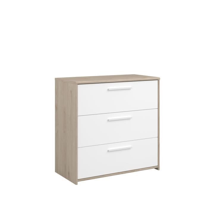 LIAM Chambre enfant complete 3 pieces - Lit + commode + bureau - Style contemporain - Décor chene jackson et blanc - Photo n°5