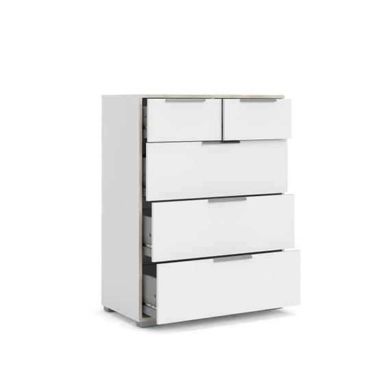 Commode 5 tiroirs - Décor chene et blanc - L 76,8 x P 39,1 x H 101,9 cm - Photo n°5