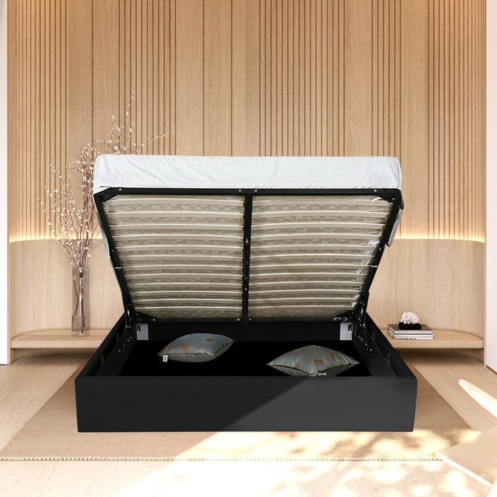 Lit 140x190 cm avec coffre de rangement et tête de lit simili noir et laiton Delhie - Photo n°5