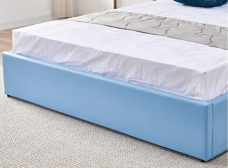 Lit 180x200 cm avec coffre de rangement et tête de lit simili bleu et laiton Pika - Photo n°5