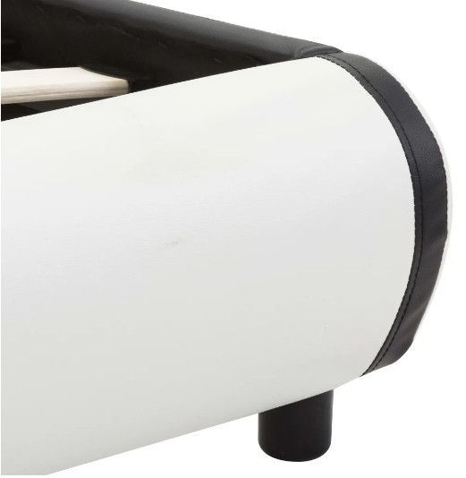 Lit à LED 2 tiroirs simili cuir blanc et pieds bois massif noir Nyam 160x200 cm - Photo n°9