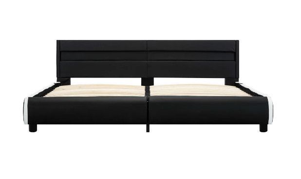 Lit à LED 2 tiroirs simili cuir noir et pieds bois massif noir Nyam 180x200 cm - Photo n°5