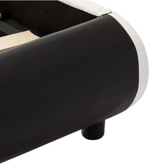 Lit à LED 2 tiroirs simili cuir noir et pieds bois massif noir Nyam 180x200 cm - Photo n°8