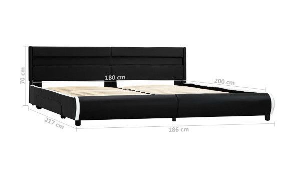 Lit à LED 2 tiroirs simili cuir noir et pieds bois massif noir Nyam 180x200 cm - Photo n°9