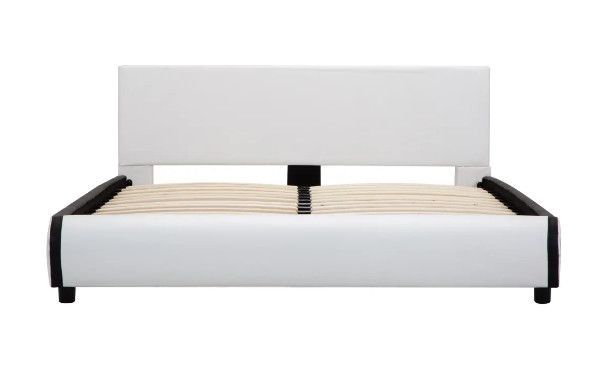 Lit adulte 2 tiroirs simili cuir blanc Nyam 160x200 cm - Photo n°4