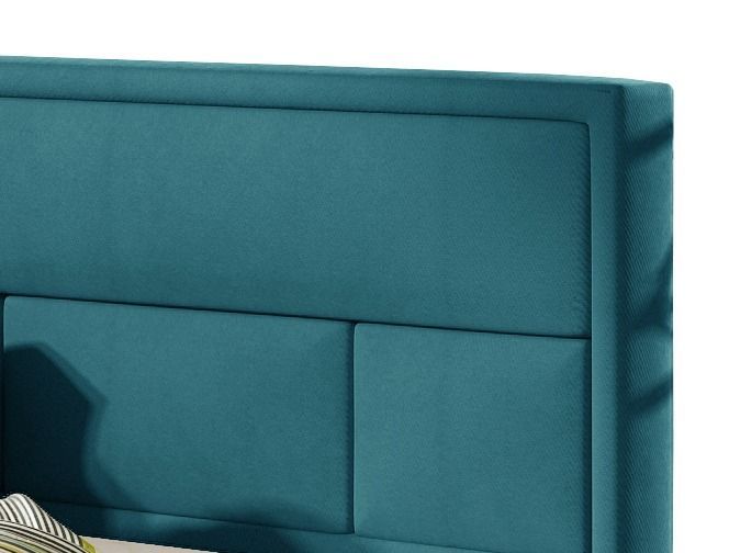 Lit avec coffre velours bleu canard tête de lit capitonnée Lenzo - 4 tailles - Photo n°3