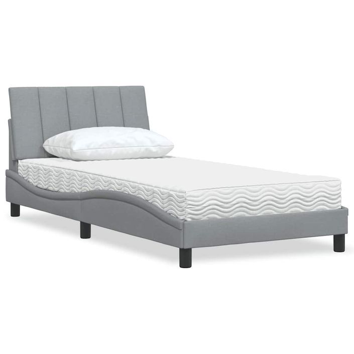 Lit avec matelas gris clair 100x200 cm tissu - Photo n°1