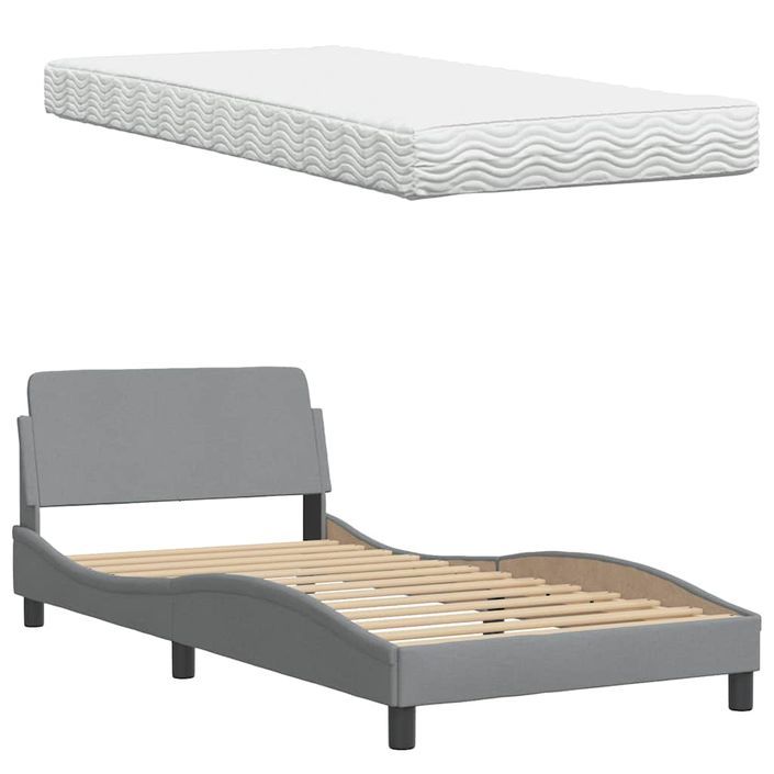 Lit avec matelas gris clair 100x200 cm tissu - Photo n°8