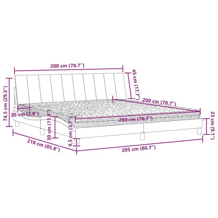 Lit avec matelas gris clair 200x200 cm velours - Photo n°11