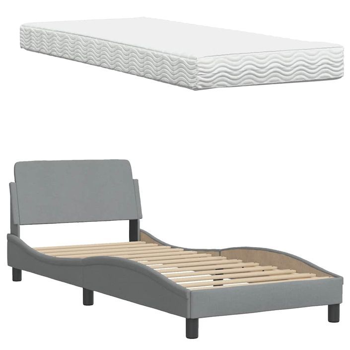 Lit avec matelas gris clair 80x200 cm tissu - Photo n°8