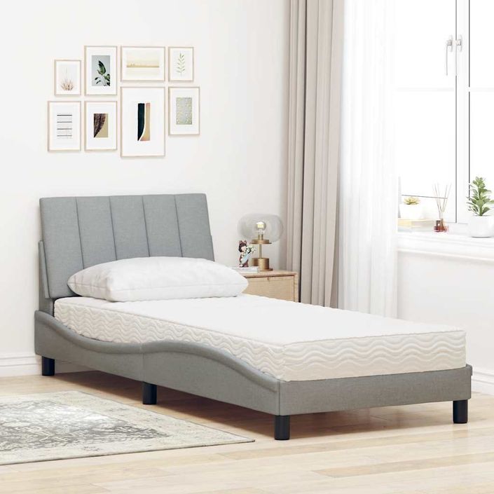 Lit avec matelas gris clair 90x190 cm tissu - Photo n°3